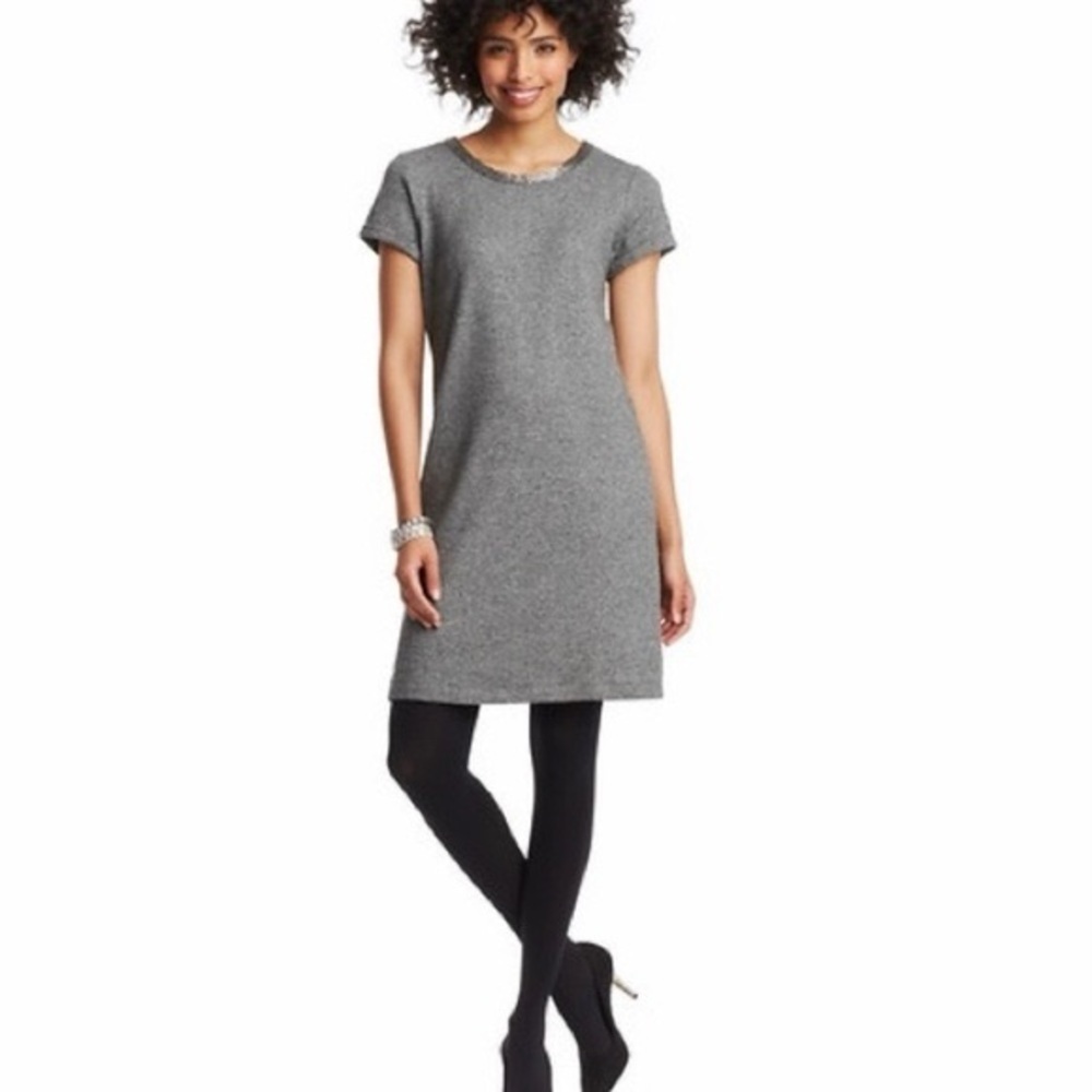 LOFT Gray Beaded Neckline Dress size medium